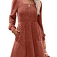 🍂2025 New Style⏰Women's Square Neck Lantern Sleeve Ribbed Dress