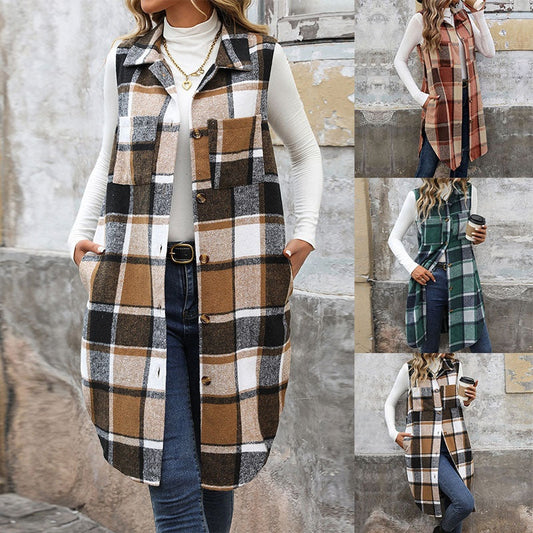 Women's Trendy Lapel Plaid Vest for Fall