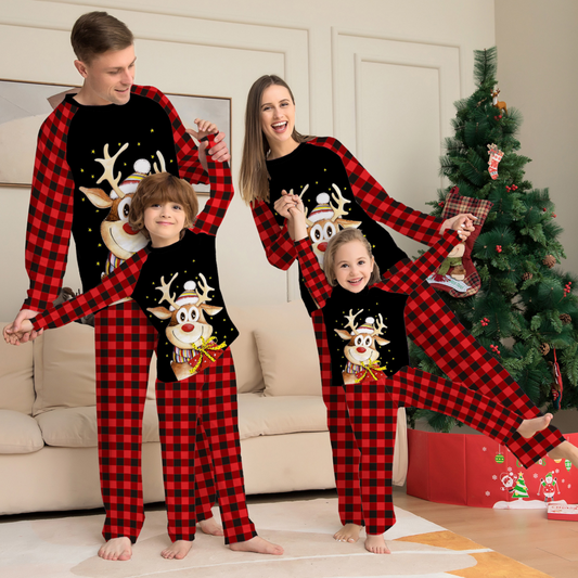 Family Reindeer Print Christmas Pajamas Set
