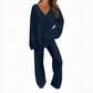 Women's V-Neck Long Sleeve Sweater & Pants Set