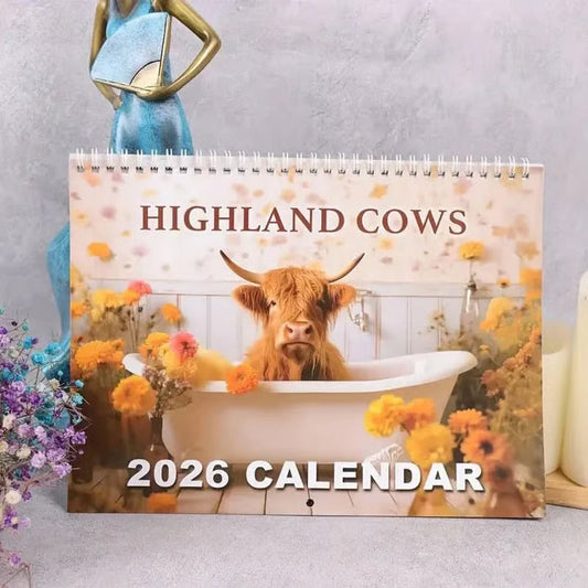 2026 Highland Cow Wall Calendar