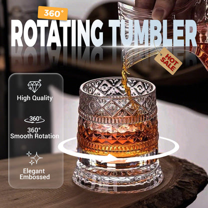 🥃 360° Rotating Whiskey Glass with Decoupled Base – Stress-Relieving Spin, Enhances Aroma, Lead-Free Crystal, 300ml – Perfect for Scotch, Bourbon & Cocktails (Gift Box)
