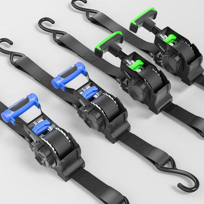 🔥50% OFF！Retractable Ratchet Tie-Down Strap – 1500 lbs Break Strength, Auto-Retract, Scratch-Free Rubber Hooks, 10.8ft Heavy-Duty Cargo Strap for Motorcycles, Moving & Trailer Use