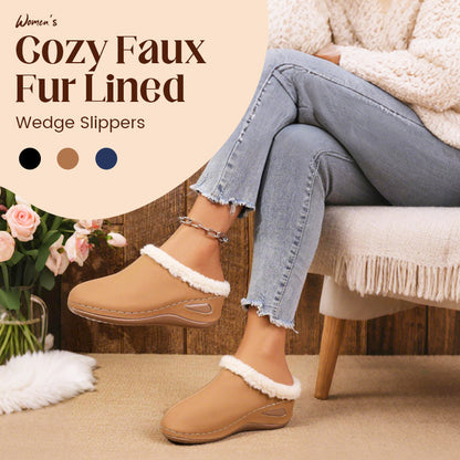 Women’s Cozy Faux Fur Lined Wedge Slippers