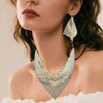 🏆 Hot sale 50% OFF✨ Sparkling Beaded Silk Scarf Shaped Necklace Earrings Set
