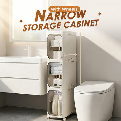 🔥 50% OFF! ✨Narrow Storage Cabinet with Wheels– 1–5 Layers, Wheels & Magnetic Door | Stackable Organizer for Kitchen, Bathroom & Bedroom 🗄️