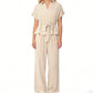Women's Collared Drawstring Waist Top & Pants Set