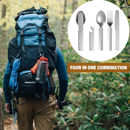 ⏰Only 3 days left – grab it before it's gone! ✨🍴 4-in-1 Portable Cutlery Set – Stainless Steel Fork, Spoon, Knife + Bottle Opener – Nesting Compact Design + Oxford Pouch – Perfect for Travel, Camping & Lunch on the Go 🎒🏕️