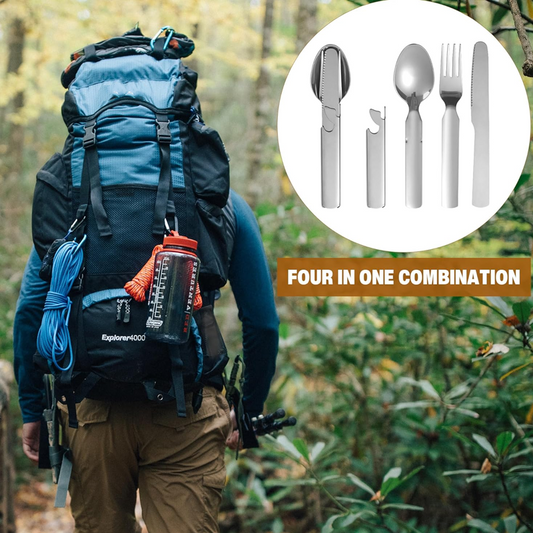 ⏰Only 3 days left – grab it before it's gone! ✨🍴 4-in-1 Portable Cutlery Set – Stainless Steel Fork, Spoon, Knife + Bottle Opener – Nesting Compact Design + Oxford Pouch – Perfect for Travel, Camping & Lunch on the Go 🎒🏕️