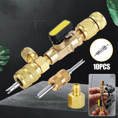2+1 promotion!🔧 Valve Core Removal Tool with 10 Spare Cores – SAE 1/4" & 5/16" Ports, Solid Brass, No Refrigerant Loss – for HVAC & Refrigeration Systems