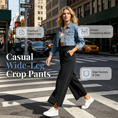 🥳2026 HOT SALE🥳💞20K+ SOLD!👖Women's Casual Wide-Leg Crop Pants – Breathable Soft Fabric, Deep Pockets, Elastic Drawstring Waist – Flattering Relaxed Fit for Daily Wear (S-2XL, 5 Colors)