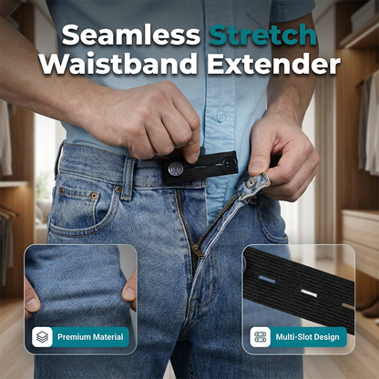 🔥50% Rabatt 👖 Seamless Waistband Extender – Instant 1.5‑3.5 Inch Extra Room, Adjustable 3 Slots, No Sewing – High Stretch for Pants, Jeans, Trousers (Black/Blue/White/Khaki/Grey)