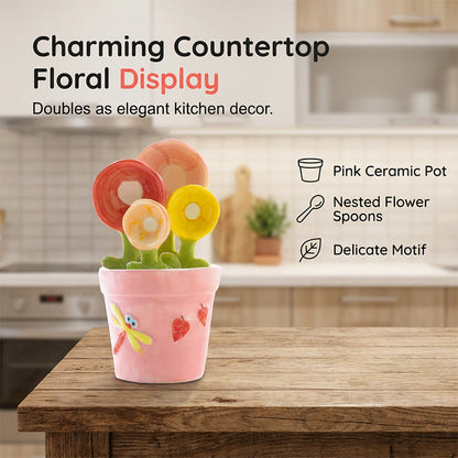 📢📢50% OFF !! ⏰🌸✨ Ceramic Flower Pot Measuring Spoons Set – Food-Grade, 4 Sizes (1/4 tsp - 1 Tbsp), Cute Kitchen Decor & Gift 🎁
