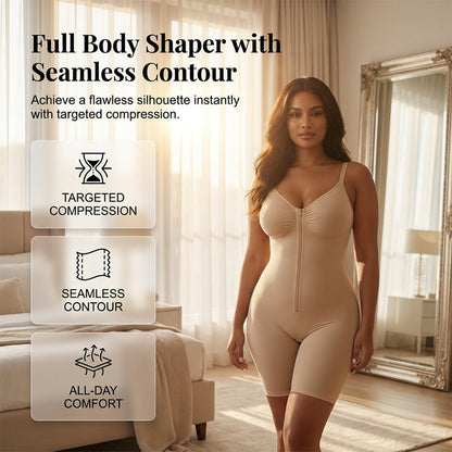 Full Body Shaper with Butt Lifter – Front Zipper, Adjustable Straps, Breathable Nylon – Tummy Control, Waist & Hip Sculpting – Seamless Under Dresses – Black, Brown, Khaki – S–XL