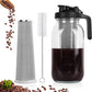 Cold Brew Coffee Maker – 32oz / 64oz Glass Pitcher, Ultra-Fine Stainless Steel Filter, Leak-Proof Flip Lid, Measurement Markings & Cleaning Brush, Perfect for Smooth Homemade Iced Coffee