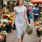 Striped Midi Dress with Adjustable Side Tie – Ruched Waist, Breathable Crew Neck, Cap Sleeves, Elegant Side Slit, Summer Casual & Evening Dress – 6 Colours, S-XL