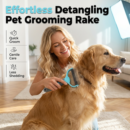 Dual-Sided Dog & Cat Dematting Rake – Deshedding Tool with Rounded Teeth, Anti-Slip Handle, Gentle Undercoat Removal for Long & Heavy Coats, 2 Sizes