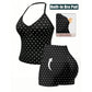 💥Up to 50% off！2-Piece Halter Neck Activewear Set – Built-In Padded Bra Top & High-Waisted Shorts, Ruched Bust, Stretchy Nylon, Polka Dot Print, Ideal for Yoga, Fitness & Summer Casual
