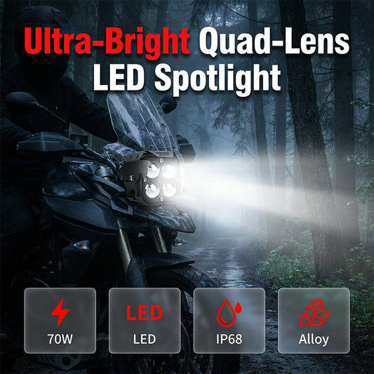 Dual-Color LED Auxiliary Light 💡 – 3000K Yellow Fog Beam & 6000K White High Beam, Quad Lens, A+ Waterproof, 6063 Aluminium, 12-60V for Motorcycle & Truck