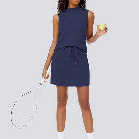 💥Up to 50% off ！Women’s 2-Piece Tank Top & Mini Skirt Set 👗 – Breathable Stretch Activewear, Flattering Fit, S-2XL, for Gym, Lounge & Summer Outings