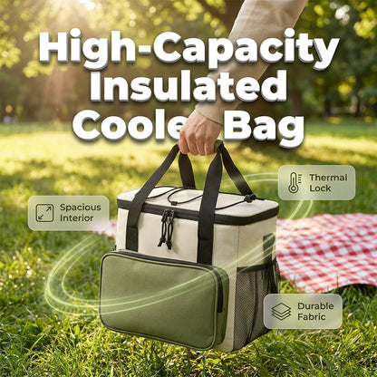 📢📢50% OFF !! ⏰Large Insulated Cooler Bag 🧊 – Leakproof Thermal Picnic Tote, Multi-Pocket, Lightweight 0.49kg, for Camping, Beach & Outdoor – Grey Green Blue Pink