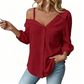 🔥While Supplies Last 50% OFF!🎉 Off-Shoulder Button-Up Top 👚✨ – Crinkle Texture, Relaxed Fit, 5 Colours, S-XL