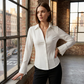 Structured Waist Shirt with Flared Cuffs & Asymmetric Hem – Flattering Hourglass Silhouette, Versatile Office to Weekend Wear