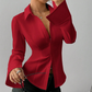 Structured Waist Shirt with Flared Cuffs & Asymmetric Hem – Flattering Hourglass Silhouette, Versatile Office to Weekend Wear