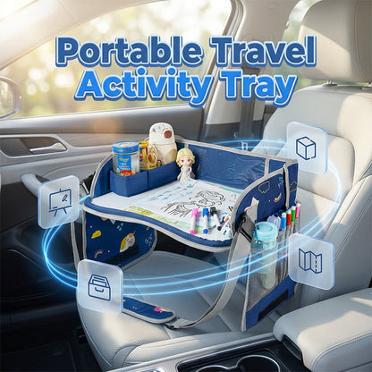 💥Up to 50% off！！Kids Travel Lap Tray 🎨✏️ – Erasable, Foldable, Storage Pockets, Pink Blue Green