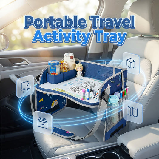 💥Up to 50% off！！Kids Travel Lap Tray 🎨✏️ – Erasable, Foldable, Storage Pockets, Pink Blue Green