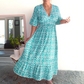 🔥Hot Sale🔥Boho Floral Midi Dress 🌸✨ – V-Neck, Elastic Waist, Off-Shoulder, Lightweight