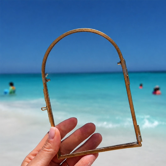 Arch Keepsake Frame ✨ – Double-Sided Glass, Gold Metal, Foldable Stand, 3 Sizes