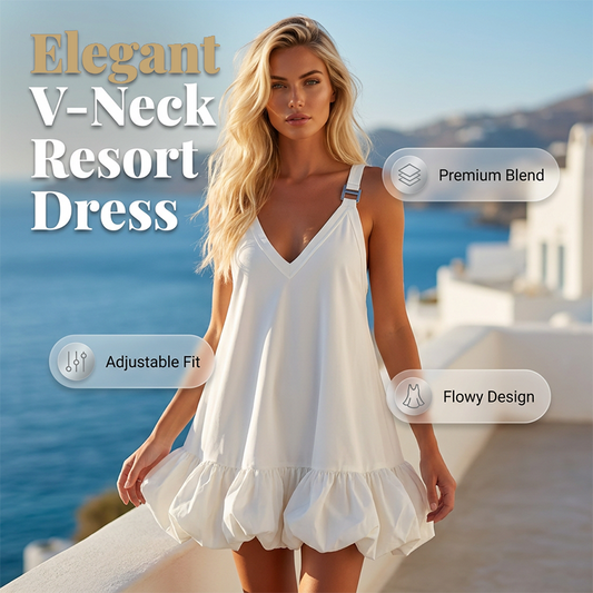 💖2026 HOT SALE💖30K+ SOLD! ！💥Women’s V‑Neck Resort Dress – Bubble Ruffled Hem, Adjustable Metallic Straps, Soft & Airy
