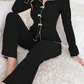 Women's Ribbed Knit Pajamas Sets with Lapel Collar & Bows